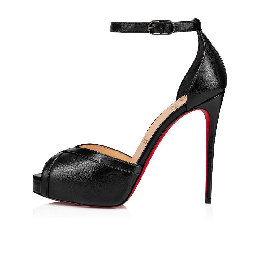 Women's Christian Louboutin Very Cathy 120mm Leather Platform Sandals - Black [6124-893]